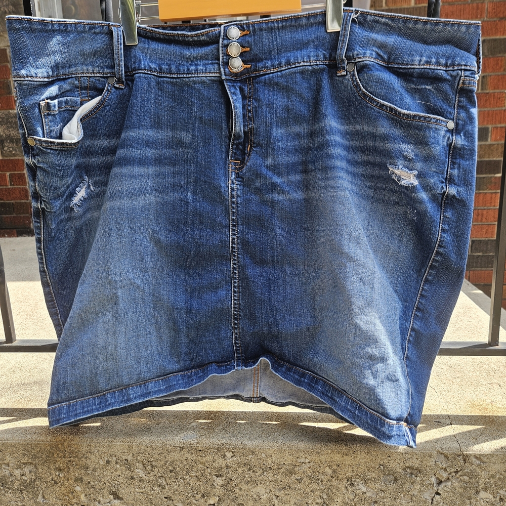 Torrid Blue Denim Distressed Midi Skirt